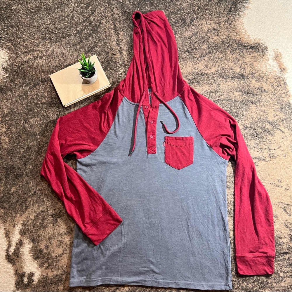 Levi's Red and Gray Men's Henley Hoodie